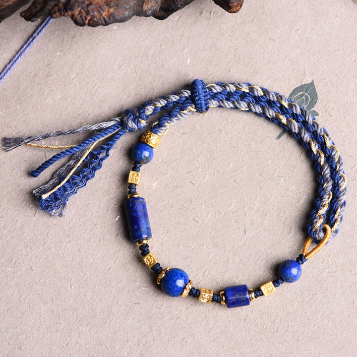 Pulsera de cuerda positiva con cuentas de lapislázuli y lazurita natural hecha a mano con Buddha Stones - image 5