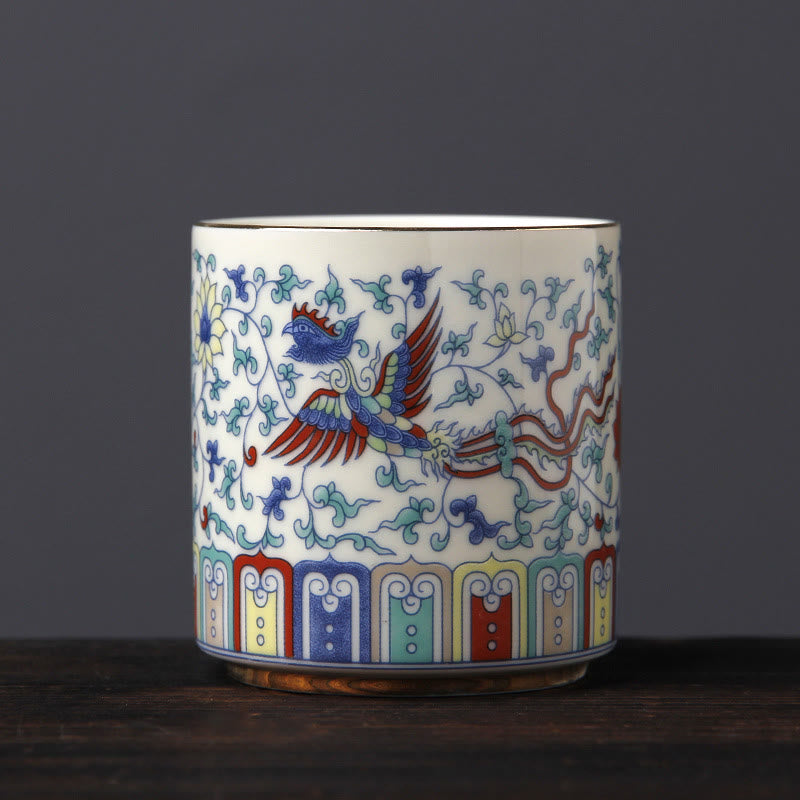 Tazas de té de cerámica con Buddha Stones, Vintage, flor de ciruelo, pino, bambú, Phoenix, Kirin, León, baile
