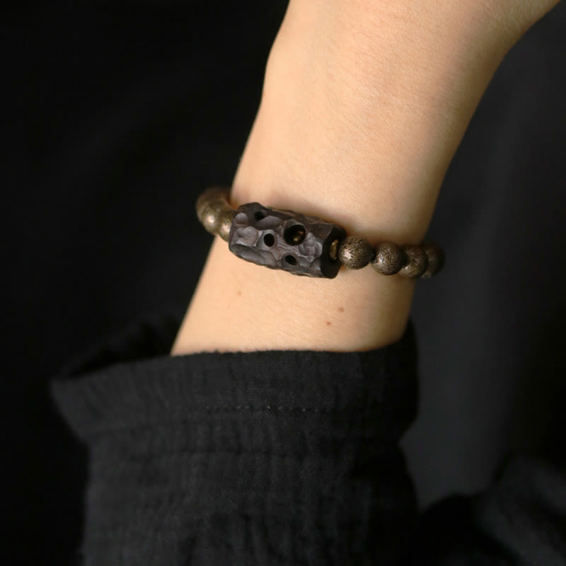 Pulsera con cuentas de equilibrio de la paz, cobre, madera de ébano del Tíbet, Buddha Stones