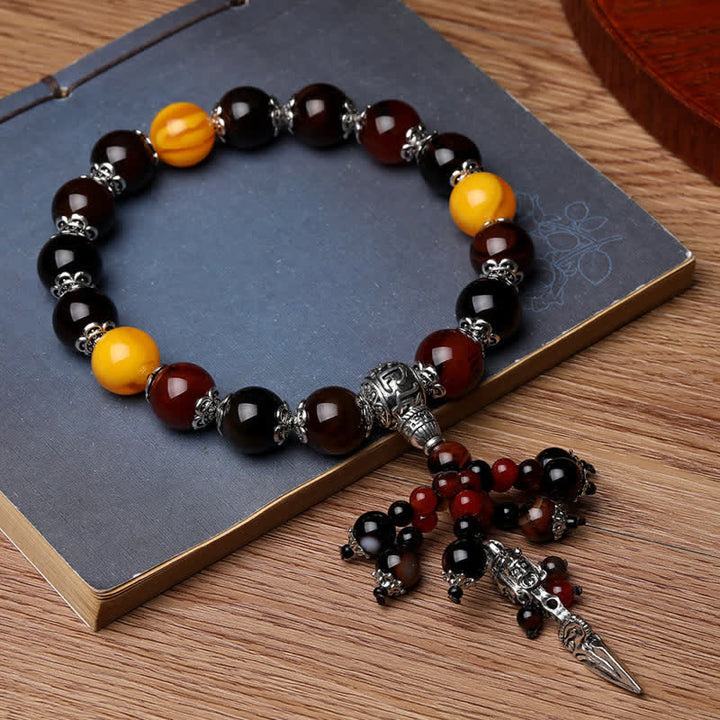 Ojo de Tigre Natural, ágata roja, vena de dragón, piedra de ágata, pulsera curativa de poder Vajra Dorje, decoración del coche