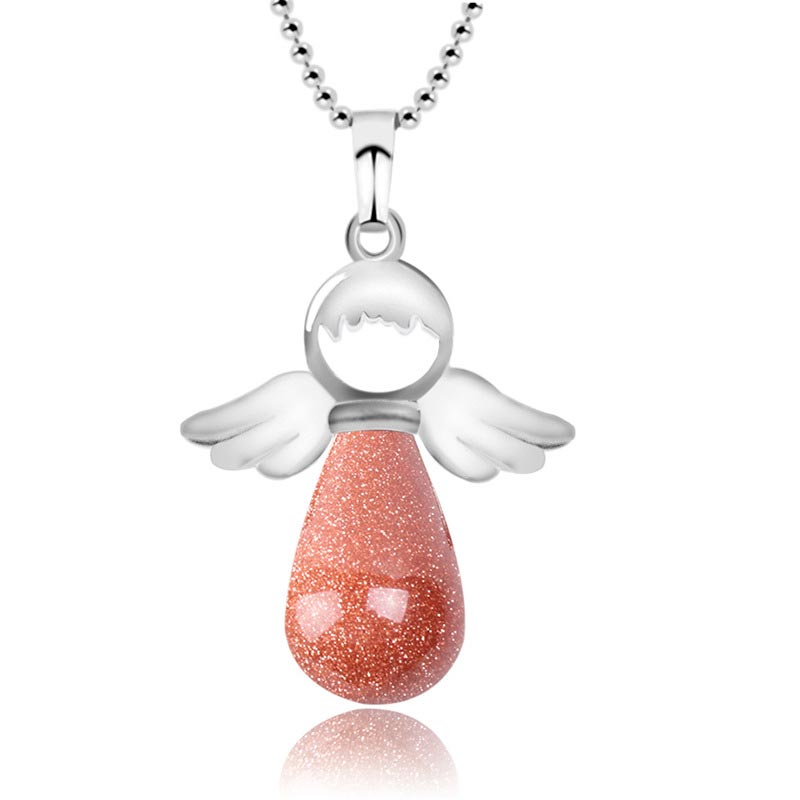 Colgante de collar de suerte de cristal natural con alas de ángel de Buddha Stones