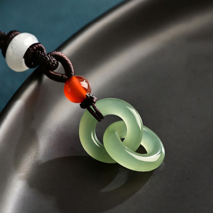 Buddha Stones Natural Hetian cian Jade blanco Jade doble paz hebilla éxito collar colgante - image 3