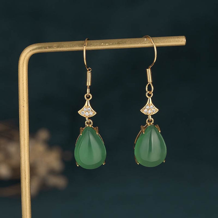 Pendientes colgantes de la suerte de jade cian con Buddha Stones