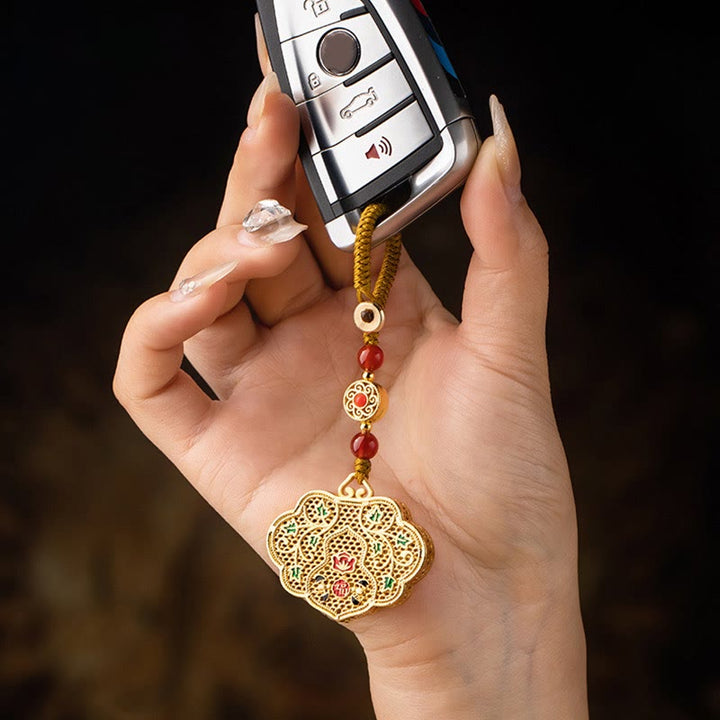 Llavero con cerradura de Buddha Stones de buenos deseos, personaje de Fu, bendición de la suerte