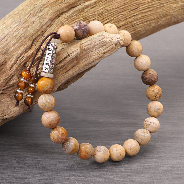 Pulsera fortalecida Om Mani Padme Hum de piedra desgastada