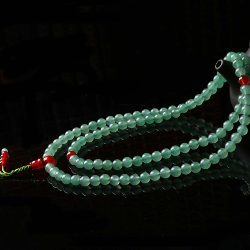 Pulsera Mala de la suerte con 108 cuentas, aventurina verde, ágata roja