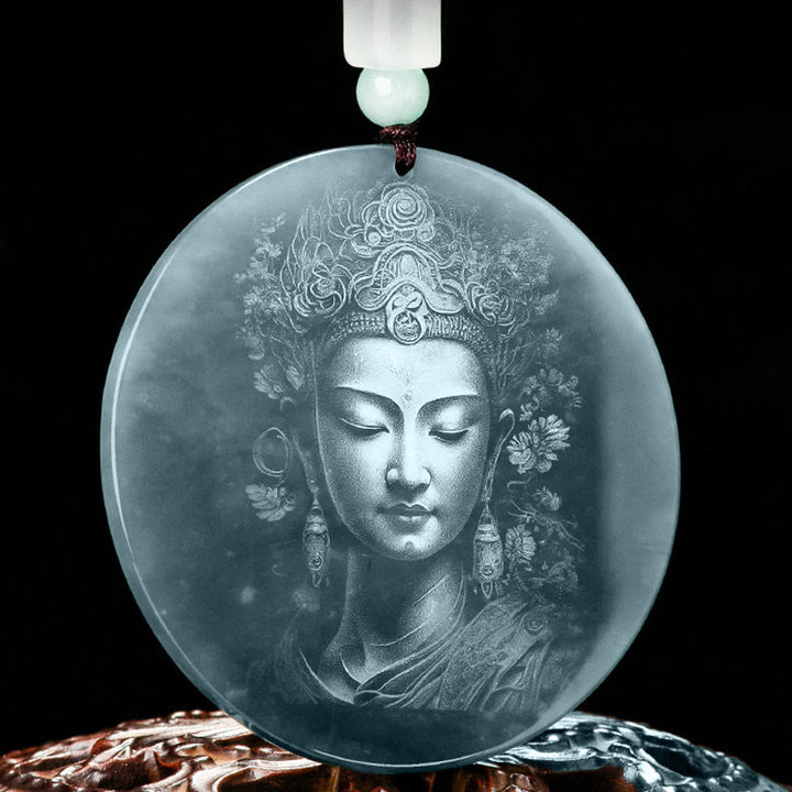 Buddha Stones Kwan Yin Avalokitesvara Jade Abundancia Cadena Collar Colgante