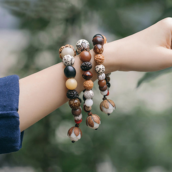 Pulsera Mala de muñeca de la paz de la sabiduría del loto de la semilla de Bodhi