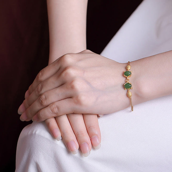 Buddha Stones Plata de Ley 925 Natural Hetian blanco Jade cian Jade encantadora pulsera de la suerte de zorro