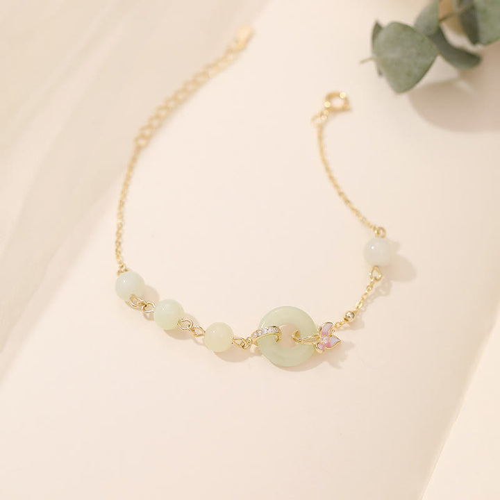 Juego de colgante de collar y pulsera de la suerte de orquídeas con hebilla de la paz de Jade Hetian Natural de plata de ley 925 con Buddha Stones