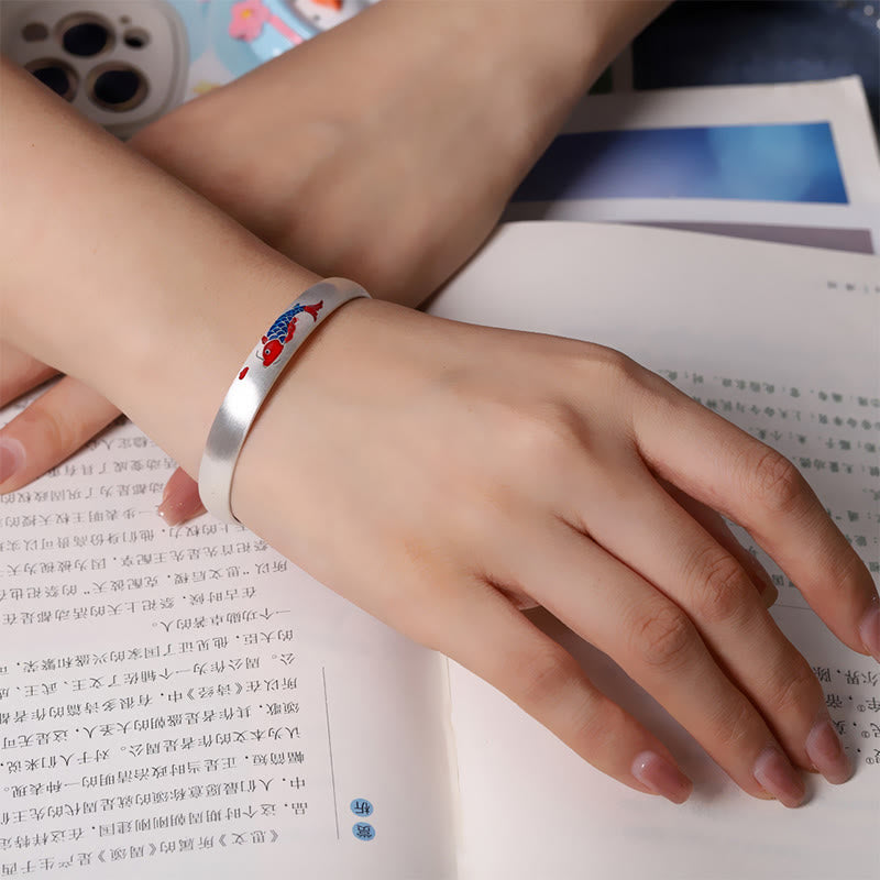 Brazalete de plata de ley 999 con Buddha Stones , diseño de pez koi - image 3