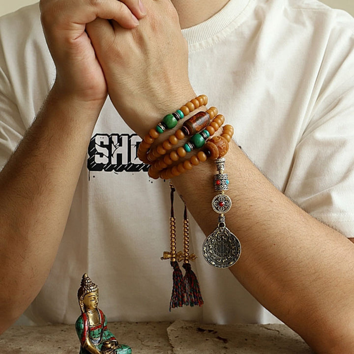 Tíbet 108 Mala cuentas Bodhi semilla Bagua Vajra pulsera de riqueza
