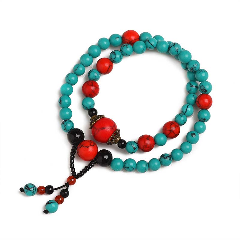 Pulsera de Protección de Cuentas de Turquesa Roja Ónix Negro Turquesa Buddha Stones