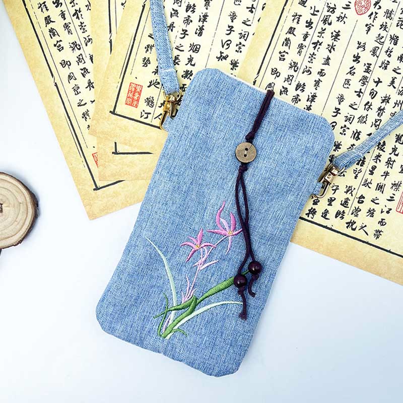 Buddha Stones, pequeñas flores bordadas, bolso de hombro, bolso para teléfono móvil, 11*20cm