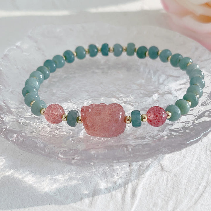 Buddha Stones Natural Hetian Jade perla paz hebilla Fu personaje calabaza bolsa de dinero fresa cuarzo PiXiu pulsera de la suerte