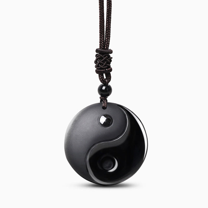 Buddha Stones, obsidiana negra, taoísmo, cinco montañas sagradas, Mantra de nueve caracteres tallado, purificación, colgante de collar Yin Yang - image 2