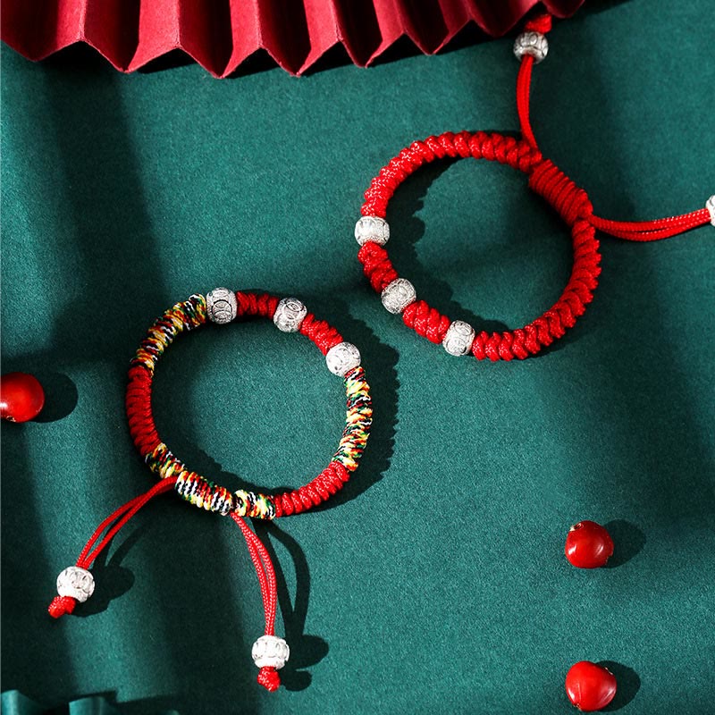 Pulsera para niños trenzada hecha a mano con Buddha Stones , Plata de Ley 925, nudo King Kong, hilo rojo multicolor - image 1