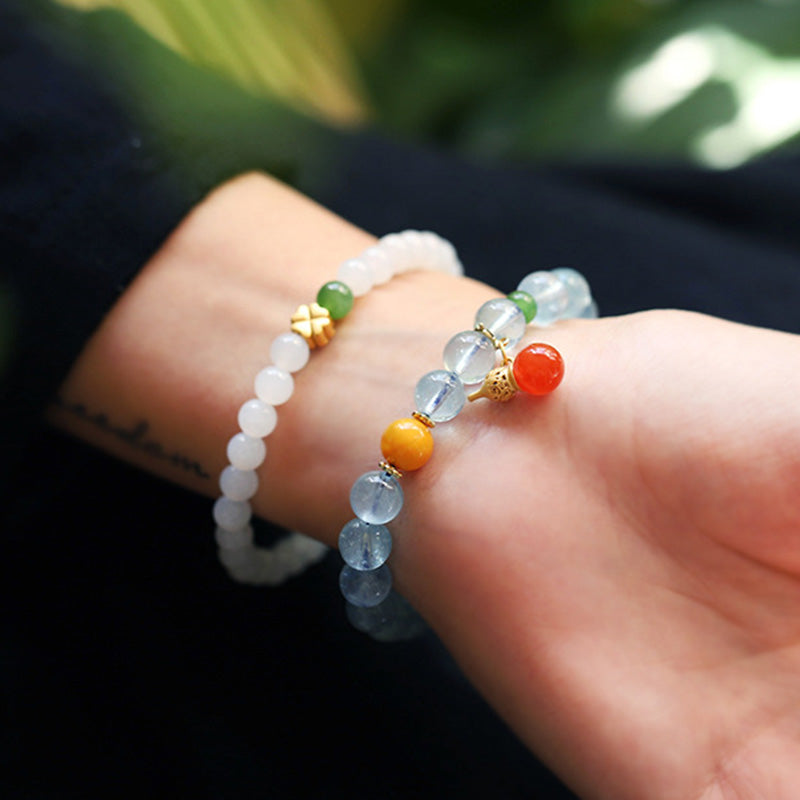 Pulsera con dije de calabaza de la paz con ágata roja y aguamarina