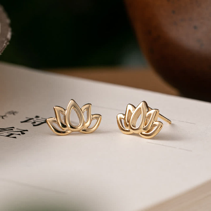 Pendientes de bendición de flor de loto de plata de ley 925 con Buddha Stones - Plata - image 1