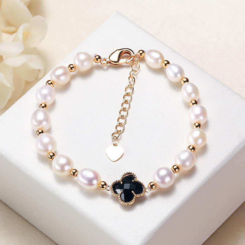 Pulsera de cadena de riqueza con trébol de cuatro hojas y perlas de Buddha Stones