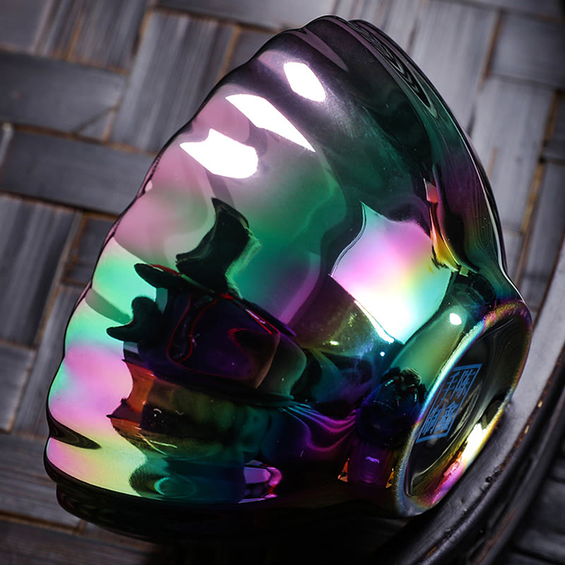 Taza de té de cerámica china Jianzhan colorida con diseño de pavo real vívido con incrustaciones de loto y Buddha Stones , taza de té de kung fu