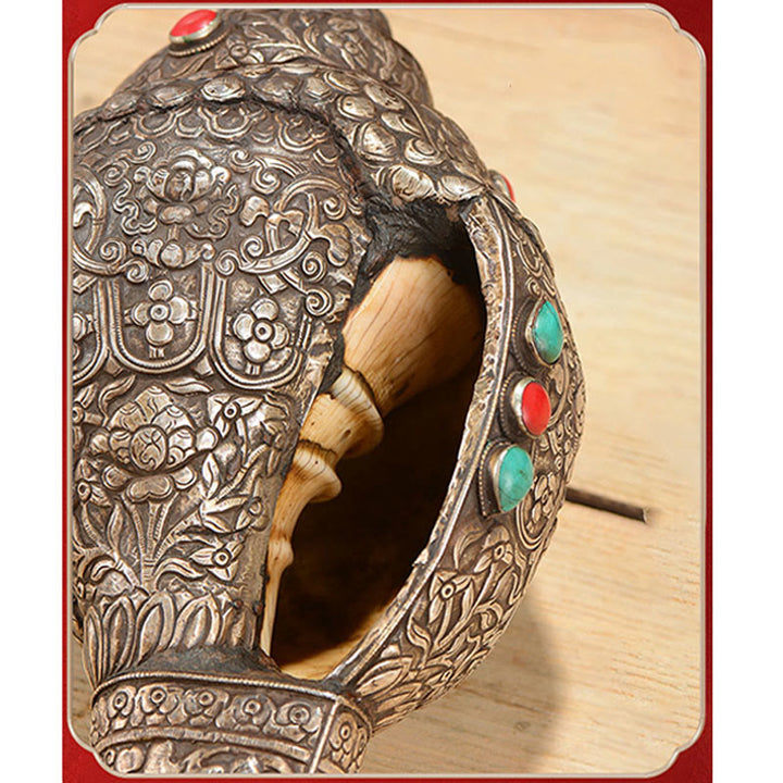 Shankha Natural hecho a mano tibetano grabado ocho símbolos auspiciosos Concha decoración del hogar de la suerte - image 8