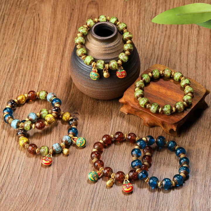 Pulsera de la fortuna con cuentas de cristal Liuli, dije de la familia de la bestia tragadora de oro con Buddha Stones