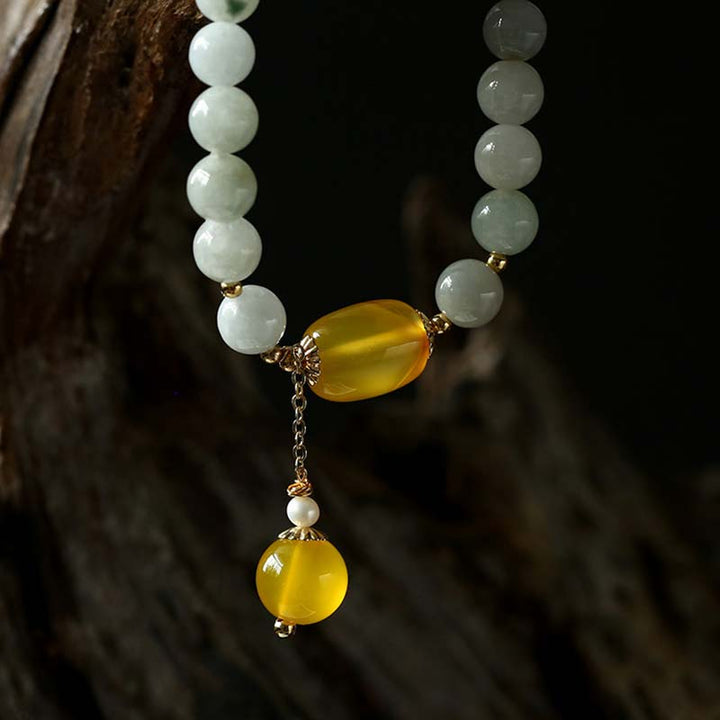 Pulsera de protección de ágata de jade blanco natural con Buddha Stones