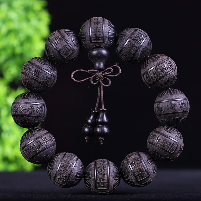 Pulsera de calidez tallada con monedas de cobre, ébano y palisandro del zodiaco chino con Buddha Stones y Pixiu