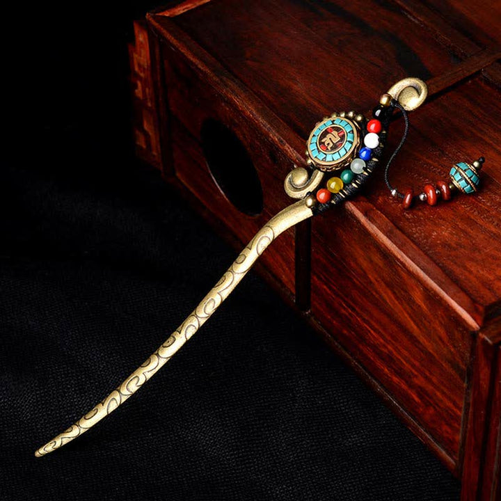 Decoraciones de horquilla de protección de ágata turquesa tibetana