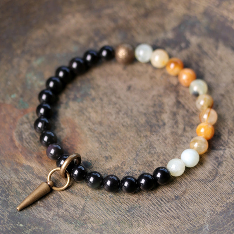 Pulsera de pareja de fuerza de cobre y cristal de sodalita obsidiana negra con Buddha Stones