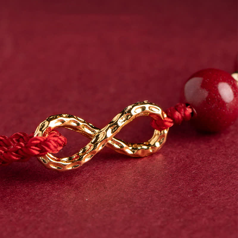 Pulsera tobillera con símbolo del infinito dorado y hilo rojo con bendición de cinabrio y Buddha Stones - image 12