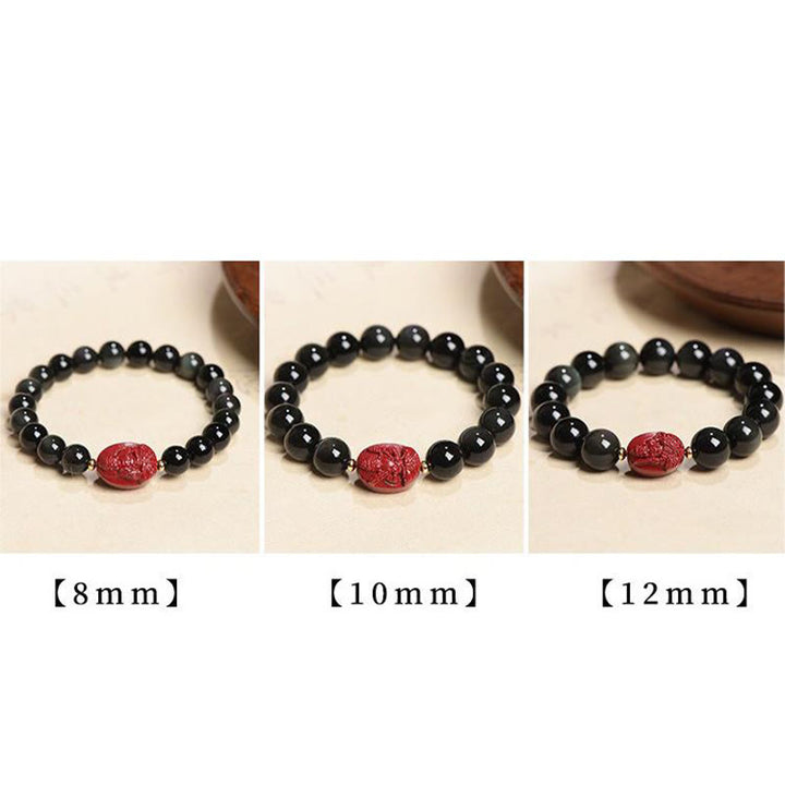 Pulsera de purificación de cinabrio de obsidiana negra Natural de Buda natal del zodiaco chino con Buddha Stones