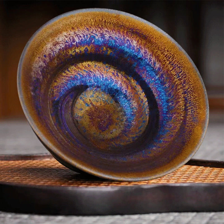 Taza de té de cerámica esmaltada de Vía Láctea colorida Jianzhan chino con Buddha Stones, taza de té Tenmoku Kung Fu