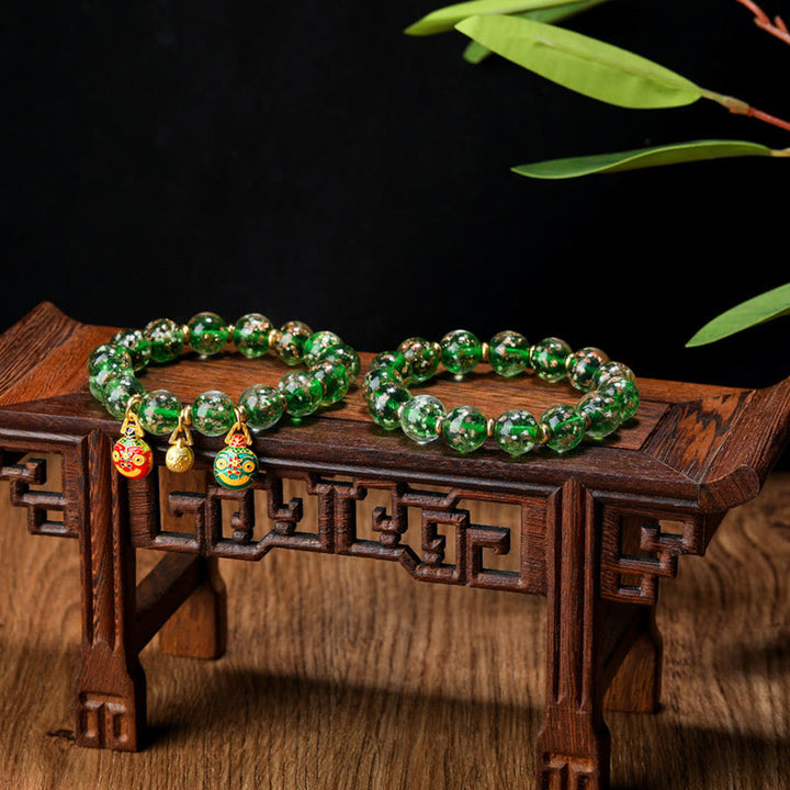 Pulsera de éxito con cuentas de cristal Liuli fluorescentes luminosas con abalorio familiar de bestia tragadora de oro con Buddha Stones