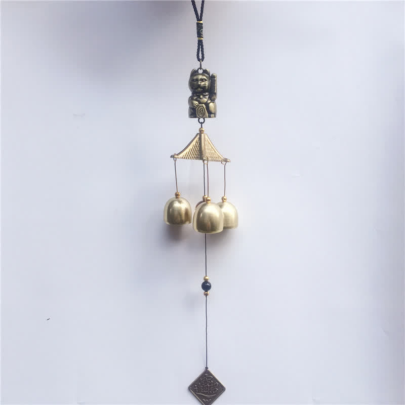 Campana colgante de pared de gato de riqueza auspiciosa, campana de cobre, decoración hecha a mano para el hogar - image 1