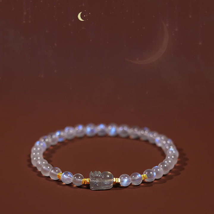 Pulsera curativa PiXiu de piedra lunar natural chapada en plata de ley 925 con Buddha Stones