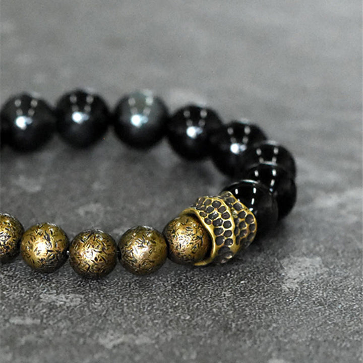 Pulsera de transformación positiva con cuentas de cobre y obsidiana arcoíris de Buddha Stones