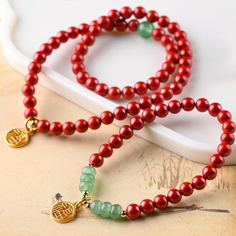 Collar de pulsera de la suerte de aventurina verde cinabrio tibetano con Buddha Stones