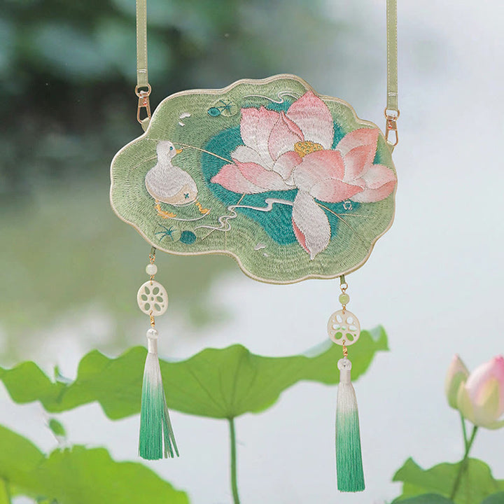 Buddha Stones suerte bordado loto Koi pez conejo flor Hanfu bolso bandolera bolso de hombro