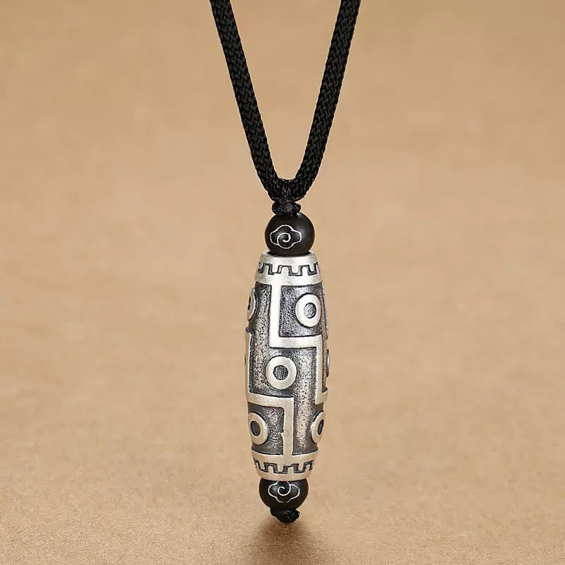 Buddha Stones Tíbet, colgante de collar de riqueza con patrón de cuentas Dzi de nueve ojos, nubes propicias de cobre