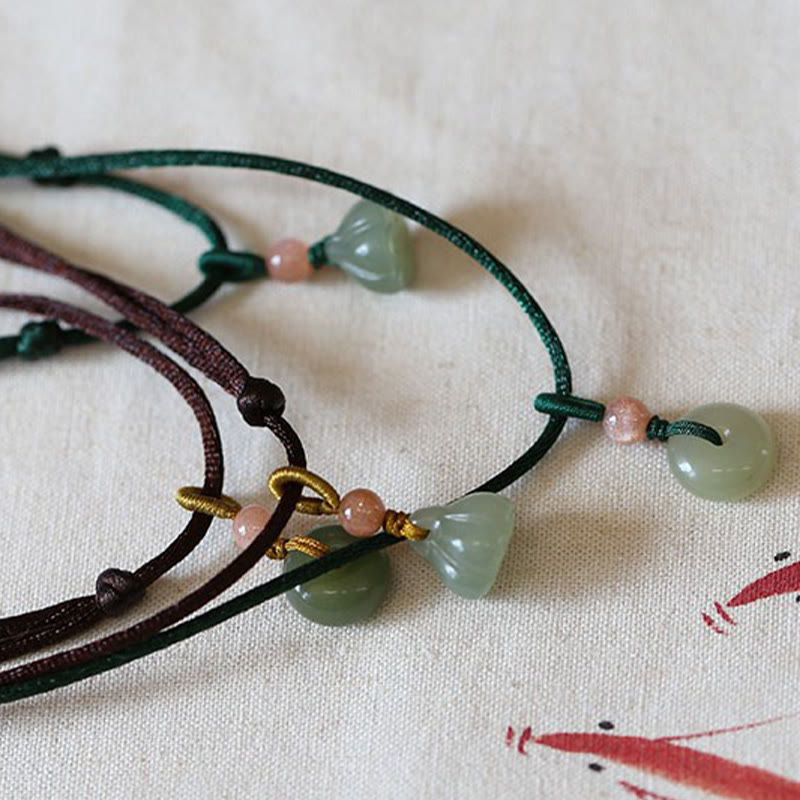 Colgante de collar de cadena de abundancia de loto con hebilla de paz de Jade redondo Natural - image 14