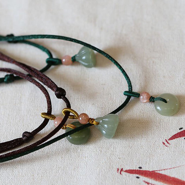 Colgante de collar de cadena de abundancia de loto con hebilla de paz de Jade redondo Natural - image 14