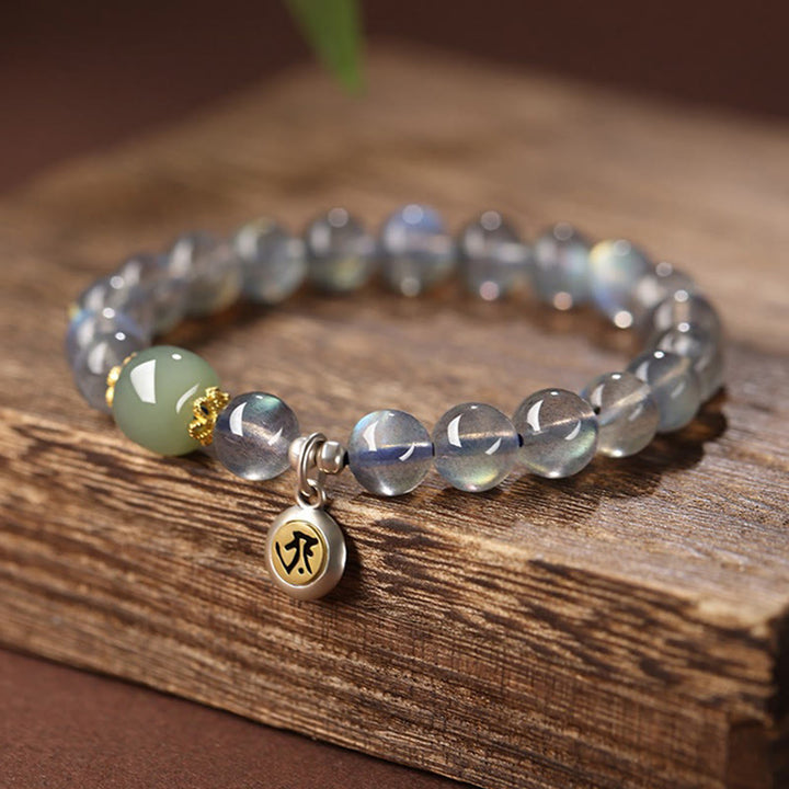 Buddha Stones Zodiaco Chino Buda Natal Plata de Ley 925 Piedra Lunar Natural Hetian Jade Pulsera Positiva