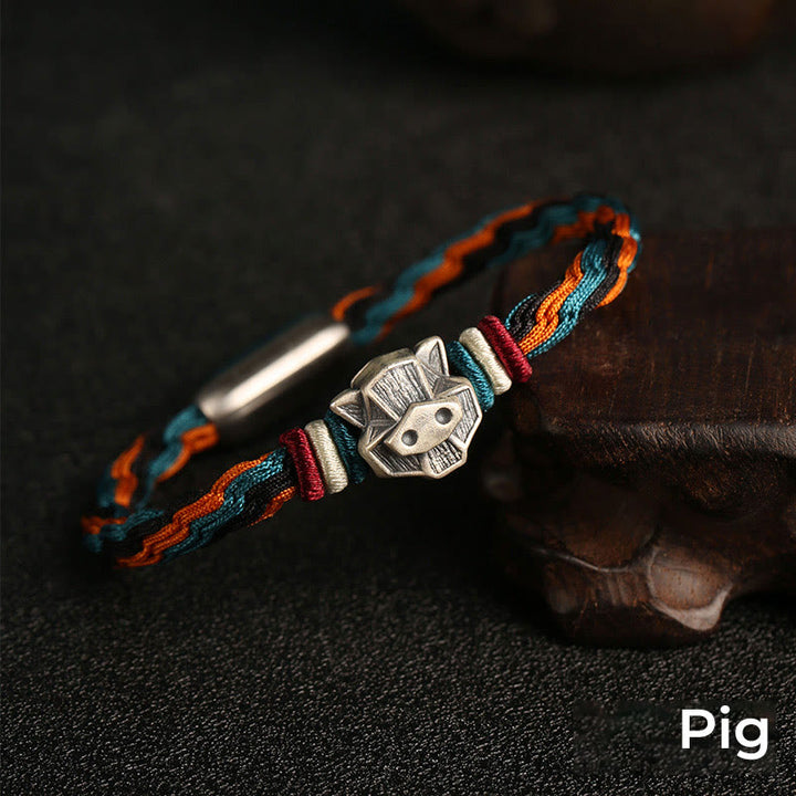 Pulsera de cuerda con nudo de reencarnación colorida, protección del zodíaco chino, Año del Dragón, plata de ley 999 hecha a mano con Buddha Stones - Cerdo - 19 centímetros - image 21