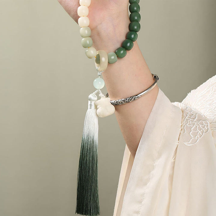 Bolsa de dinero de fortuna con semilla de Bodhi, gradiente Natural, borla de sabiduría de loto, Mala para muñeca