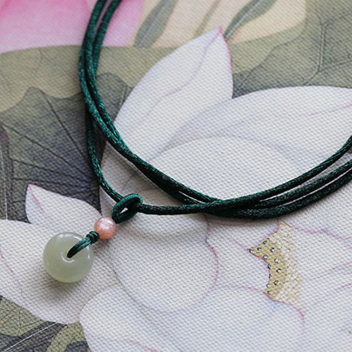 Colgante de collar de cadena de abundancia de loto con hebilla de paz de Jade redondo Natural - image 3