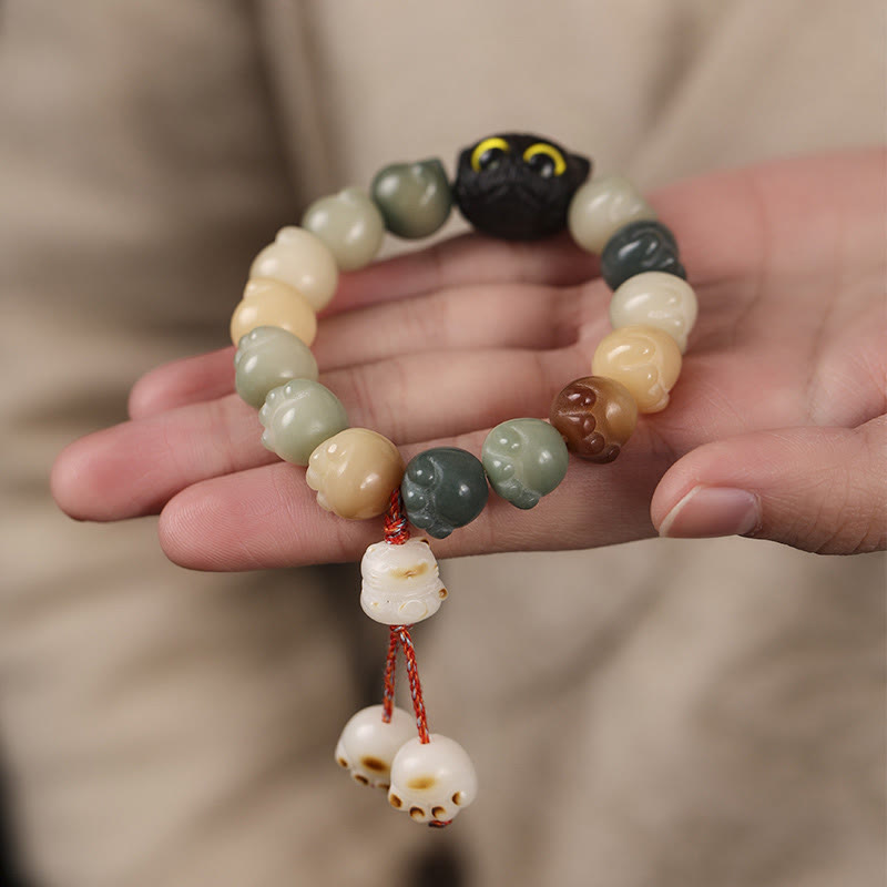 Pulsera de sabiduría de gato de la suerte, madera de ébano, semilla Bodhi Natural, Buddha Stones - image 11