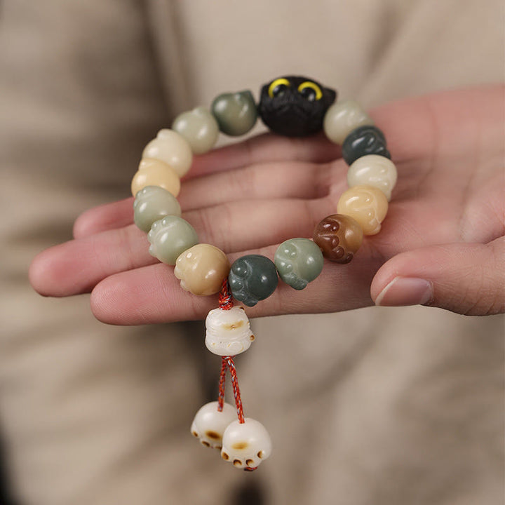 Pulsera de sabiduría de gato de la suerte, madera de ébano, semilla Bodhi Natural, Buddha Stones - image 11