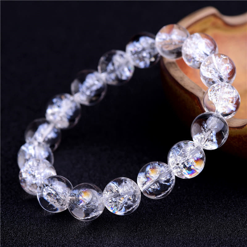 Pulsera curativa de protección de cristal blanco natural con Buddha Stones